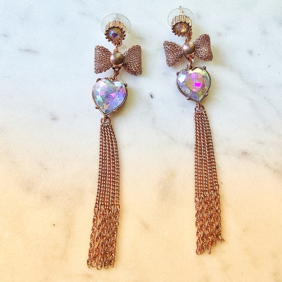 Betsey Johnson Jewelry - Betsey Johnson rose gold-toned drop earrings  heart-shaped